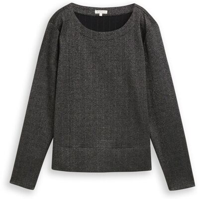 TOM TAILOR Damen Langarmshirt mit Glitzer-Effekt, schwarz, Uni, Gr. S TOM TAILOR Damen Langarmshirt mit Glitzer-Effekt, schwarz, Uni, Gr. S