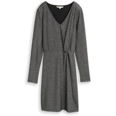 TOM TAILOR DENIM Damen Fitted Mini-Kleid mit Glitzer-Effekt, schwarz, Uni, Gr. XXL TOM TAILOR DENIM Damen Fitted Mini-Kleid mit Glitzer-Effekt, schwarz, Uni, Gr. XXL