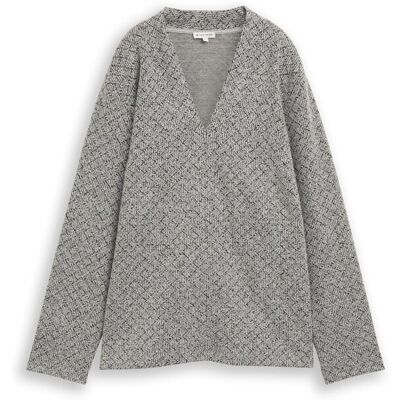 TOM TAILOR Damen Plus Size - Sweatshirt mit V-Ausschnitt, beige, Meliert, Gr. 48 TOM TAILOR Damen Plus Size - Sweatshirt mit V-Ausschnitt, beige, Meliert, Gr. 48