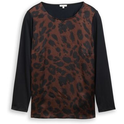 TOM TAILOR Damen Plus Size - Loose Fit Langarmshirt mit Leo-Print, braun, Animalprint, Gr. 48 TOM TAILOR Damen Plus Size - Loose Fit Langarmshirt mit Leo-Print, braun, Animalprint, Gr. 48