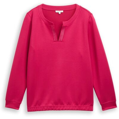 TOM TAILOR Damen Plus Size - Scuba Sweatshirt mit Strasssteinen, rot, Uni, Gr. 50 TOM TAILOR Damen Plus Size - Scuba Sweatshirt mit Strasssteinen, rot, Uni, Gr. 50