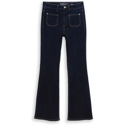 TOM TAILOR DENIM Damen TTAVA FLARED Jeans mit aufgesetzten Taschen, blau, Uni, Gr. 26/32 TOM TAILOR DENIM Damen TTAVA FLARED Jeans mit aufgesetzten Taschen, blau, Uni, Gr. 26/32