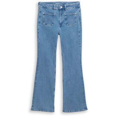 TOM TAILOR DENIM Damen TTAVA FLARED Jeans mit aufgesetzten Taschen, blau, Uni, Gr. 28/32 TOM TAILOR DENIM Damen TTAVA FLARED Jeans mit aufgesetzten Taschen, blau, Uni, Gr. 28/32