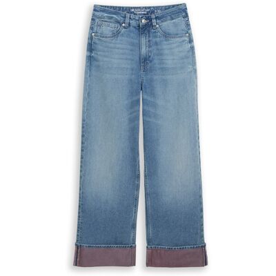TOM TAILOR DENIM Damen TTLINOU WIDE Jeans mit Turn-Up, blau, Uni, Gr. L/32 TOM TAILOR DENIM Damen TTLINOU WIDE Jeans mit Turn-Up, blau, Uni, Gr. L/32