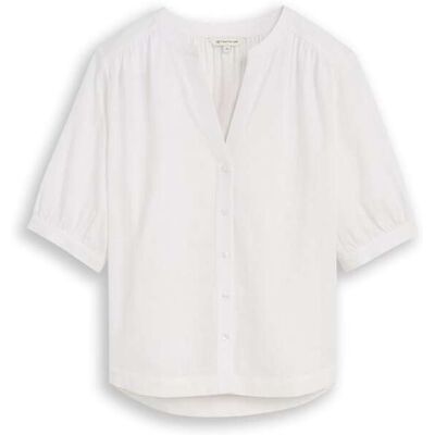 TOM TAILOR Damen Bluse aus Baumwolle, weiß, Uni, Gr. 46 TOM TAILOR Damen Bluse aus Baumwolle, weiß, Uni, Gr. 46