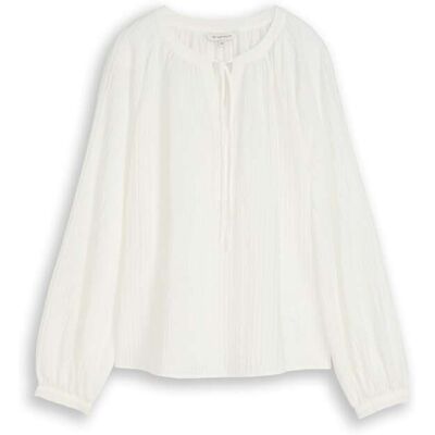 TOM TAILOR Damen Crinkle Bluse mit Bindeband, weiß, Uni, Gr. 40 TOM TAILOR Damen Crinkle Bluse mit Bindeband, weiß, Uni, Gr. 40