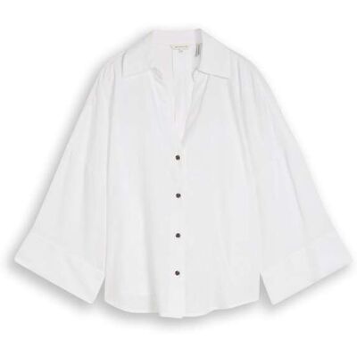 TOM TAILOR Damen Oversize Bluse mit Leinenanteil, weiß, Uni, Gr. 36 TOM TAILOR Damen Oversize Bluse mit Leinenanteil, weiß, Uni, Gr. 36