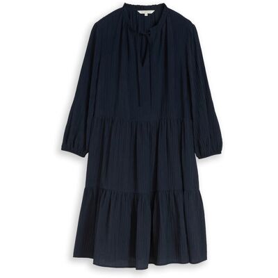 TOM TAILOR Damen Crinkle Kleid mit Volants, blau, Uni, Gr. 36 TOM TAILOR Damen Crinkle Kleid mit Volants, blau, Uni, Gr. 36