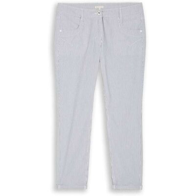 TOM TAILOR Damen Tapered Relaxed Hose mit Streifenmuster, weiß, Gestreift, Gr. 36/28 TOM TAILOR Damen Tapered Relaxed Hose mit Streifenmuster, weiß, Gestreift, Gr. 36/28