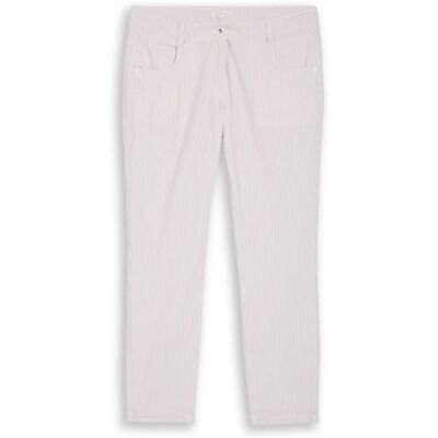 TOM TAILOR Damen Tapered Relaxed Hose mit Streifenmuster, beige, Gestreift, Gr. 36/28 TOM TAILOR Damen Tapered Relaxed Hose mit Streifenmuster, beige, Gestreift, Gr. 36/28