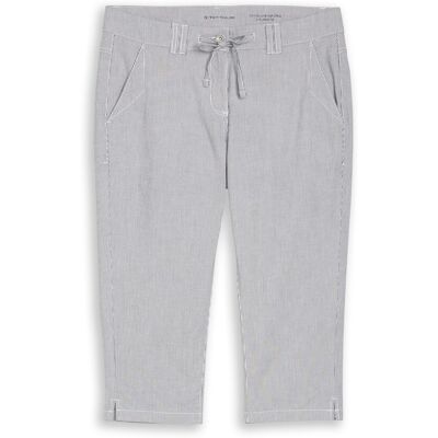 TOM TAILOR Damen Tapered Relaxed Capri Hose mit Kordelzug, blau, Gestreift, Gr. 34 TOM TAILOR Damen Tapered Relaxed Capri Hose mit Kordelzug, blau, Gestreift, Gr. 34