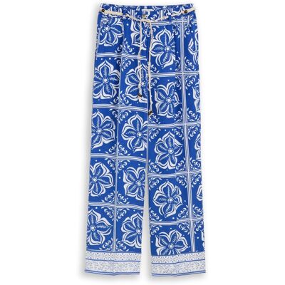 TOM TAILOR Damen Wide Leg Hose mit Leinenanteil, blau, Gemustert, Gr. 36/32 TOM TAILOR Damen Wide Leg Hose mit Leinenanteil, blau, Gemustert, Gr. 36/32