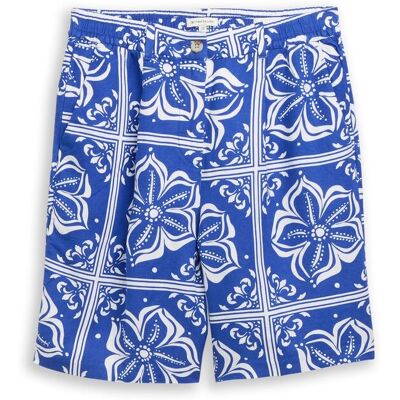 TOM TAILOR Damen Loose Fit Bermuda Shorts mit Leinenanteil, blau, Gemustert, Gr. 36 TOM TAILOR Damen Loose Fit Bermuda Shorts mit Leinenanteil, blau, Gemustert, Gr. 36