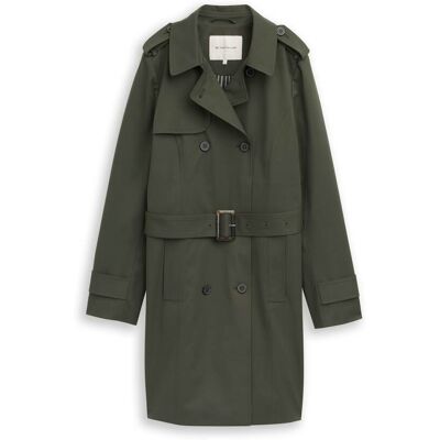 TOM TAILOR Damen Trenchcoat aus wasserabweisendem Material, grün, Uni, Gr. S TOM TAILOR Damen Trenchcoat aus wasserabweisendem Material, grün, Uni, Gr. S