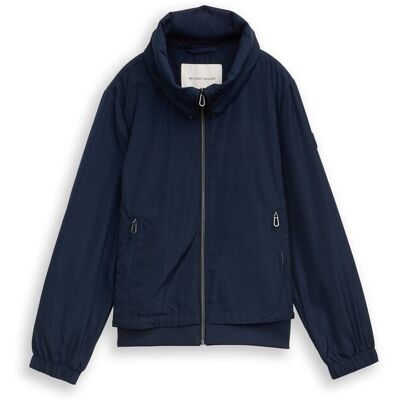 TOM TAILOR Damen Übergangsjacke mit verstaubarer Kapuze, blau, Uni, Gr. S TOM TAILOR Damen Übergangsjacke mit verstaubarer Kapuze, blau, Uni, Gr. S