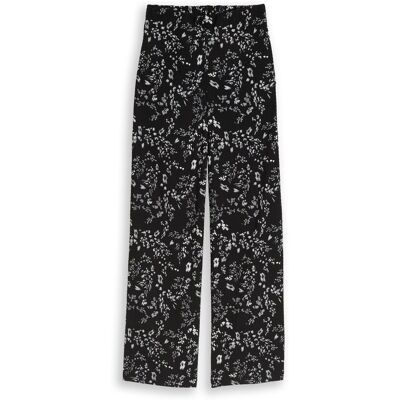 TOM TAILOR DENIM Damen Crinkle Wide Leg Hose, schwarz, Geblümt, Gr. S TOM TAILOR DENIM Damen Crinkle Wide Leg Hose, schwarz, Geblümt, Gr. S