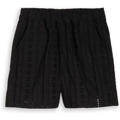 TOM TAILOR DENIM Damen Shorts mit Lochstickerei, schwarz, Uni, Gr. XL TOM TAILOR DENIM Damen Shorts mit Lochstickerei, schwarz, Uni, Gr. XL
