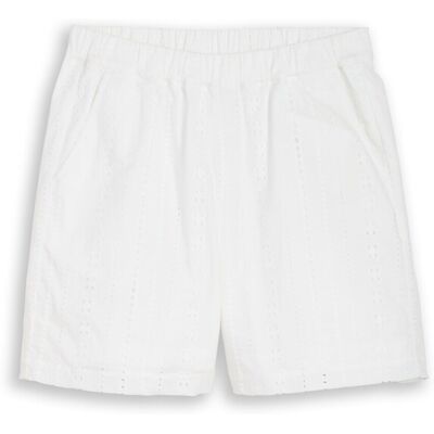 TOM TAILOR DENIM Damen Shorts mit Lochstickerei, weiß, Uni, Gr. XL TOM TAILOR DENIM Damen Shorts mit Lochstickerei, weiß, Uni, Gr. XL