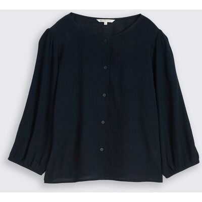 TOM TAILOR DENIM Damen Crinkle Bluse mit Knopfleiste, blau, Uni, Gr. S TOM TAILOR DENIM Damen Crinkle Bluse mit Knopfleiste, blau, Uni, Gr. S