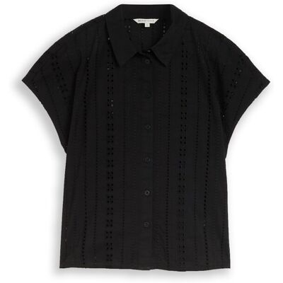 TOM TAILOR DENIM Damen Bluse mit Lochstickerei, schwarz, Uni, Gr. XS TOM TAILOR DENIM Damen Bluse mit Lochstickerei, schwarz, Uni, Gr. XS