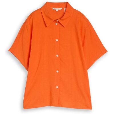 TOM TAILOR DENIM Damen Boxy Fit Bluse mit Leinenanteil, orange, Uni, Gr. XXL TOM TAILOR DENIM Damen Boxy Fit Bluse mit Leinenanteil, orange, Uni, Gr. XXL