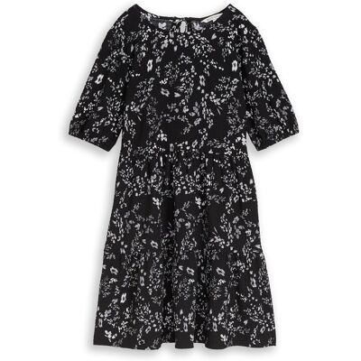 TOM TAILOR DENIM Damen Crinkle Mini-Kleid mit Blumenmuster, schwarz, Geblümt, Gr. XL TOM TAILOR DENIM Damen Crinkle Mini-Kleid mit Blumenmuster, schwarz, Geblümt, Gr. XL