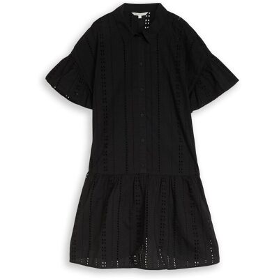 TOM TAILOR DENIM Damen Mini-Kleid mit Lockstickerei, schwarz, Uni, Gr. L TOM TAILOR DENIM Damen Mini-Kleid mit Lockstickerei, schwarz, Uni, Gr. L