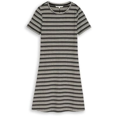 TOM TAILOR DENIM Damen Fitted Mini-Kleid mit Streifenmuster, schwarz, Gestreift, Gr. S TOM TAILOR DENIM Damen Fitted Mini-Kleid mit Streifenmuster, schwarz, Gestreift, Gr. S