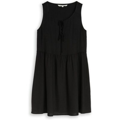 TOM TAILOR DENIM Damen Mini-Kleid mit Leinenanteil, schwarz, Uni, Gr. M TOM TAILOR DENIM Damen Mini-Kleid mit Leinenanteil, schwarz, Uni, Gr. M