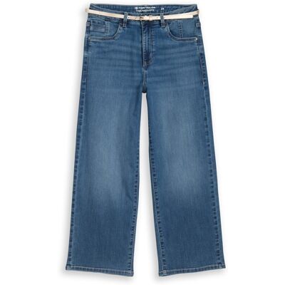 TOM TAILOR Damen TTNELMA CULOTTE Stretch Jeans mit Gürtel, blau, Uni, Gr. 27/28 TOM TAILOR Damen TTNELMA CULOTTE Stretch Jeans mit Gürtel, blau, Uni, Gr. 27/28