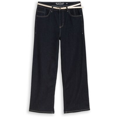 TOM TAILOR Damen TTNELMA CULOTTE Stretch Jeans mit Gürtel, blau, Uni, Gr. 27/28 TOM TAILOR Damen TTNELMA CULOTTE Stretch Jeans mit Gürtel, blau, Uni, Gr. 27/28