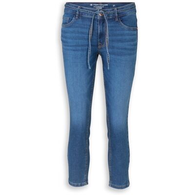 TOM TAILOR Damen TTLENE SLIM CROPPED Stretch Jeans mit Bindegürtel, blau, Uni, Gr. 26/26 TOM TAILOR Damen TTLENE SLIM CROPPED Stretch Jeans mit Bindegürtel, blau, Uni, Gr. 26/26