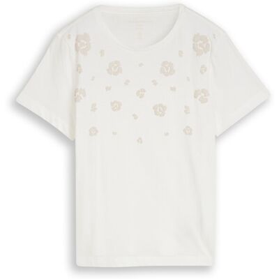 TOM TAILOR Damen T-Shirt mit Print, weiß, Uni, Gr. S TOM TAILOR Damen T-Shirt mit Print, weiß, Uni, Gr. S