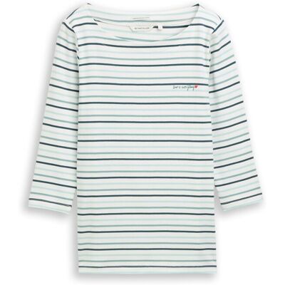 TOM TAILOR Damen Langarmshirt mit Streifenmuster, grün, Gestreift, Gr. M TOM TAILOR Damen Langarmshirt mit Streifenmuster, grün, Gestreift, Gr. M