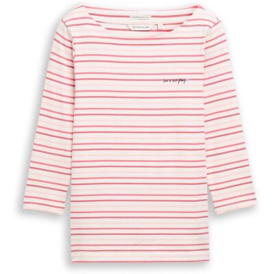 TOM TAILOR Damen Langarmshirt mit Streifenmuster, rot, Gestreift, Gr. M TOM TAILOR Damen Langarmshirt mit Streifenmuster, rot, Gestreift, Gr. M
