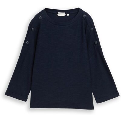 TOM TAILOR Damen Langarmshirt mit Knopf-Details, blau, Uni, Gr. XL TOM TAILOR Damen Langarmshirt mit Knopf-Details, blau, Uni, Gr. XL