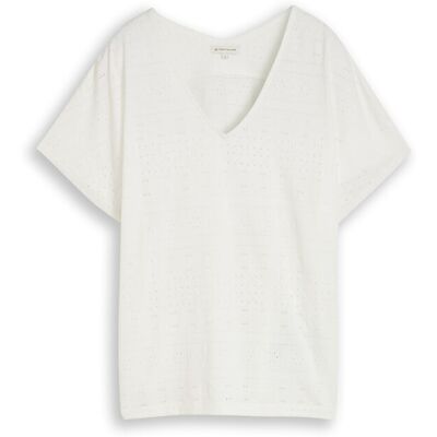 TOM TAILOR Damen Loose Fit Ajour T-Shirt, weiß, Uni, Gr. S TOM TAILOR Damen Loose Fit Ajour T-Shirt, weiß, Uni, Gr. S