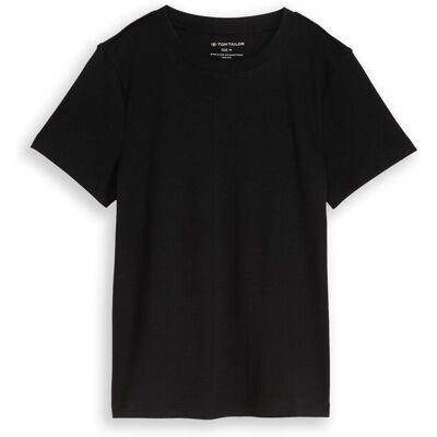 TOM TAILOR Damen Basic T-Shirt aus Baumwolle, schwarz, Uni, Gr. S TOM TAILOR Damen Basic T-Shirt aus Baumwolle, schwarz, Uni, Gr. S
