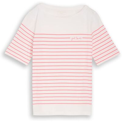TOM TAILOR Damen T-Shirt mit Streifenmuster, weiß, Uni, Gr. S TOM TAILOR Damen T-Shirt mit Streifenmuster, weiß, Uni, Gr. S