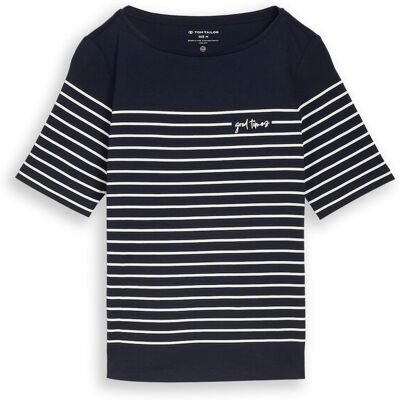 TOM TAILOR Damen T-Shirt mit Streifenmuster, blau, Uni, Gr. S TOM TAILOR Damen T-Shirt mit Streifenmuster, blau, Uni, Gr. S