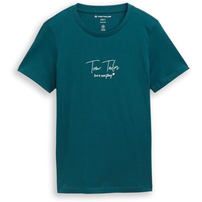 TOM TAILOR Damen T-Shirt mit Logo-Print, grün, Uni, Gr. XS TOM TAILOR Damen T-Shirt mit Logo-Print, grün, Uni, Gr. XS