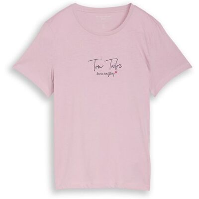 TOM TAILOR Damen T-Shirt mit Logo-Print, rosa, Uni, Gr. S TOM TAILOR Damen T-Shirt mit Logo-Print, rosa, Uni, Gr. S