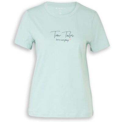 TOM TAILOR Damen T-Shirt mit Logo-Print, blau, Uni, Gr. S TOM TAILOR Damen T-Shirt mit Logo-Print, blau, Uni, Gr. S