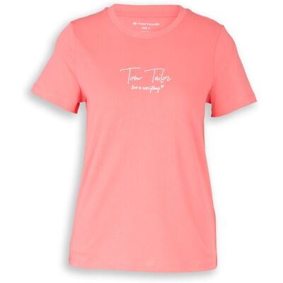 TOM TAILOR Damen T-Shirt mit Logo-Print, rosa, Uni, Gr. M TOM TAILOR Damen T-Shirt mit Logo-Print, rosa, Uni, Gr. M