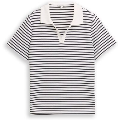 TOM TAILOR Damen Poloshirt mit Streifenmuster, blau, Gestreift, Gr. M TOM TAILOR Damen Poloshirt mit Streifenmuster, blau, Gestreift, Gr. M