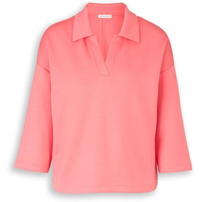 TOM TAILOR Damen Loose Fit Scuba Langarmshirt mit Polokragen, rosa, Uni, Gr. S TOM TAILOR Damen Loose Fit Scuba Langarmshirt mit Polokragen, rosa, Uni, Gr. S