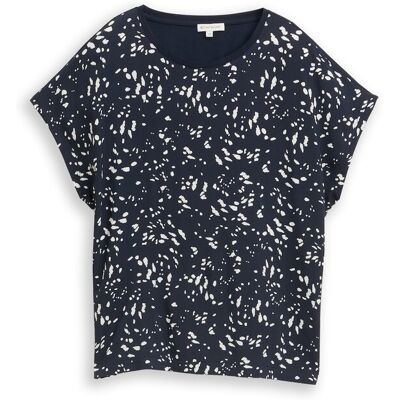 TOM TAILOR Damen T-Shirt im Material-Mix, blau, Gemustert, Gr. S TOM TAILOR Damen T-Shirt im Material-Mix, blau, Gemustert, Gr. S