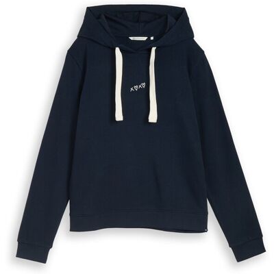 TOM TAILOR DENIM Damen Hoodie Sweatshirt mit Stickerei, blau, Uni, Gr. M TOM TAILOR DENIM Damen Hoodie Sweatshirt mit Stickerei, blau, Uni, Gr. M