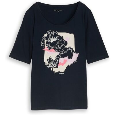 TOM TAILOR Damen T-Shirt mit Print, blau, Uni, Gr. M TOM TAILOR Damen T-Shirt mit Print, blau, Uni, Gr. M