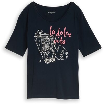 TOM TAILOR Damen T-Shirt mit Print, blau, Uni, Gr. S TOM TAILOR Damen T-Shirt mit Print, blau, Uni, Gr. S
